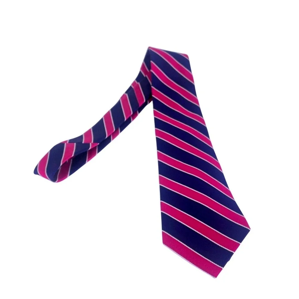 Lauren Ralph Lauren Silk‎ Repp Tie Stripe Navy Pink White Hand Made - Picture 10 of 16